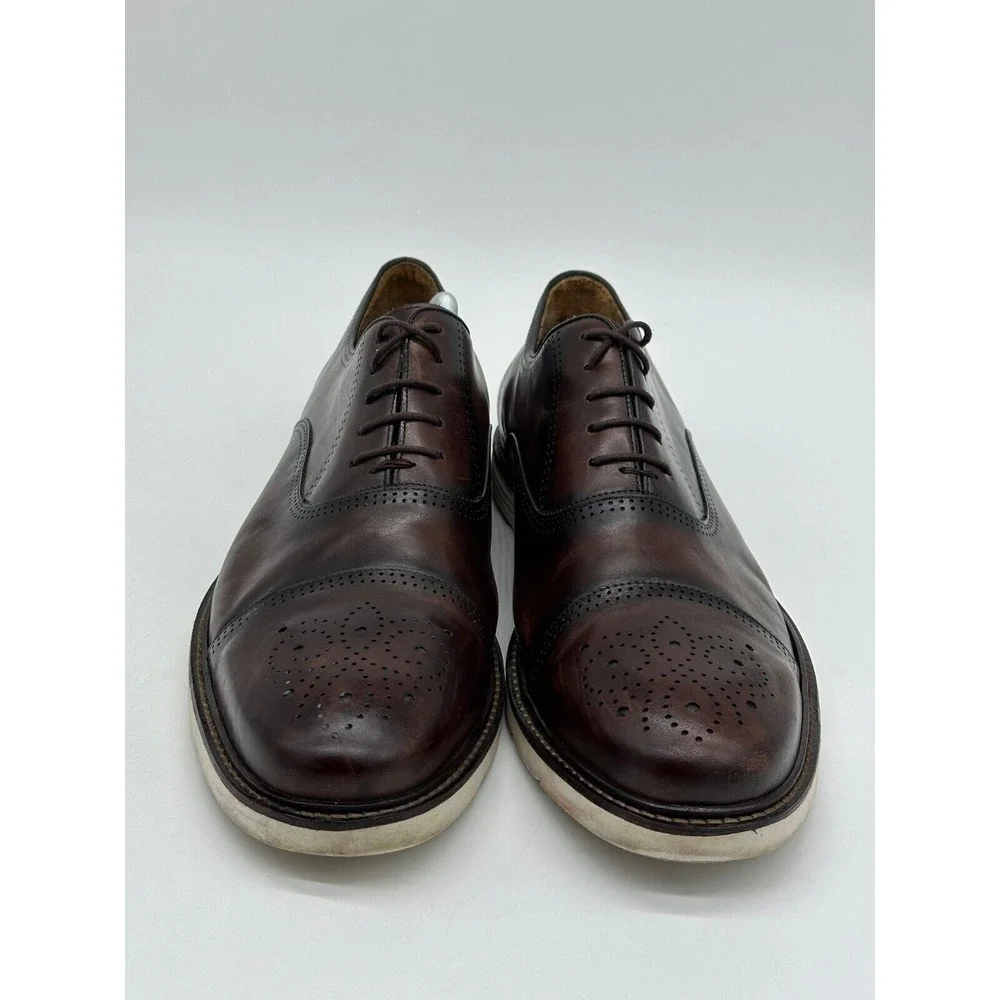 Belvedere Shoes Mens 13D Lampard Brown Leather Oxford Dress Burnished Lace Up